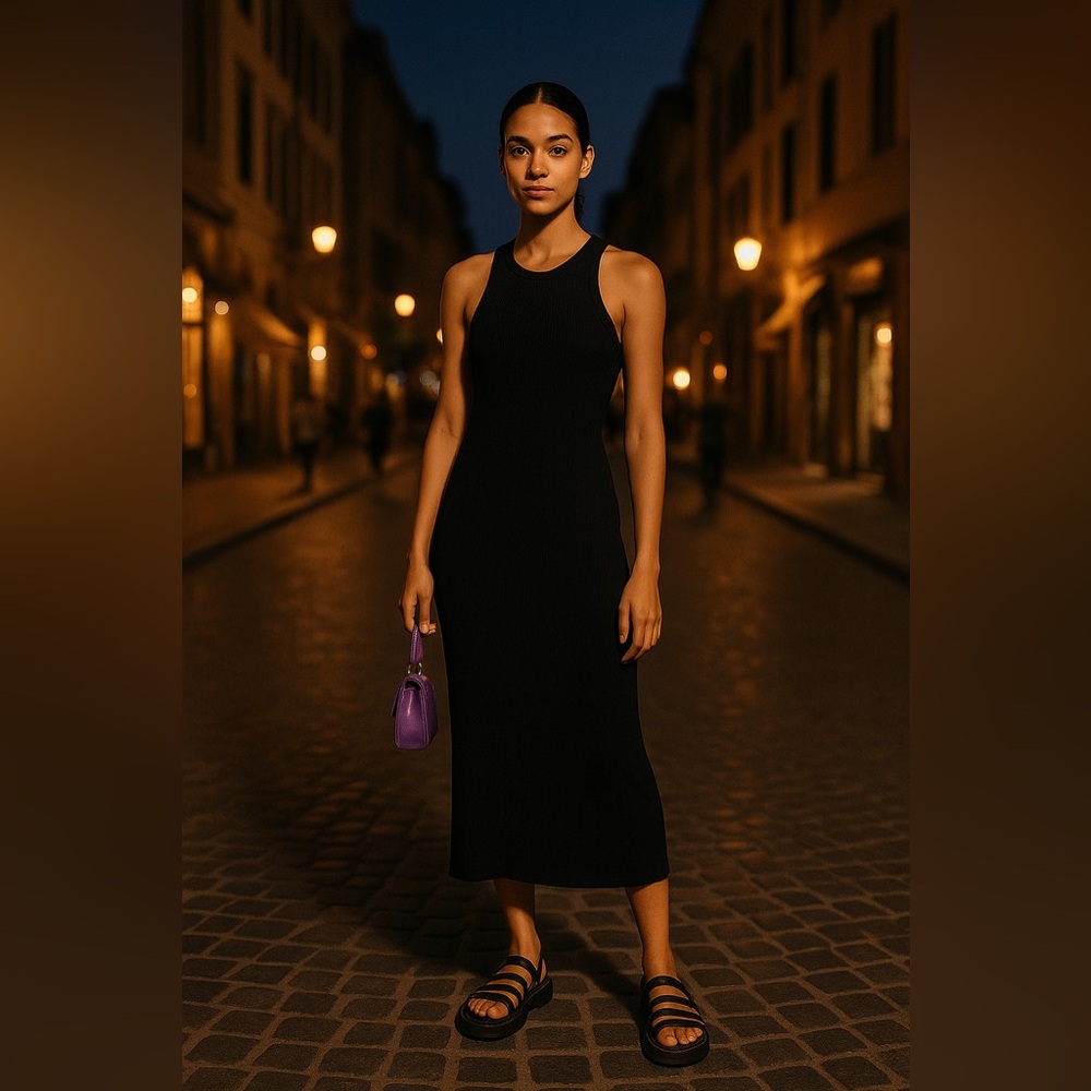 NWOT Rag & Bone Black Ribbed-Knit Midi Dress Size Medium